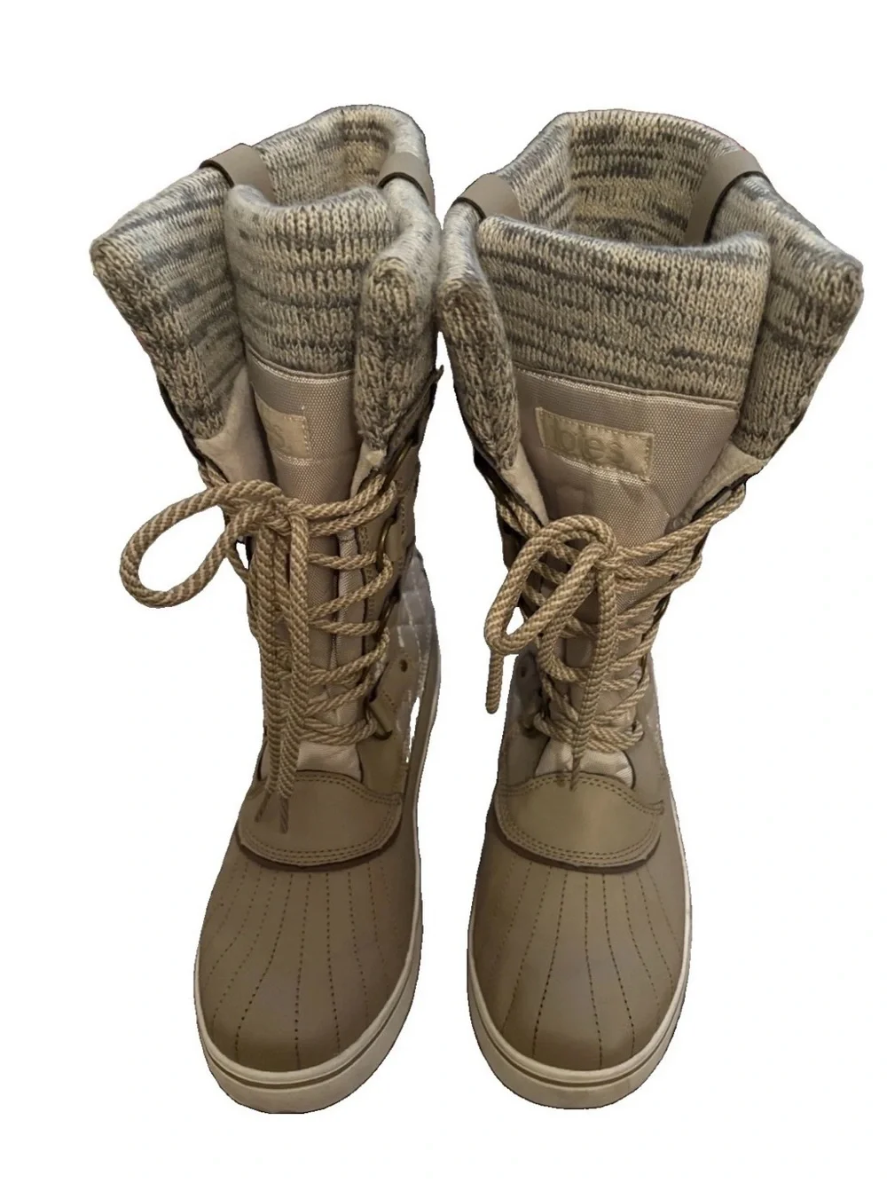 Totes Glenda Winter Snow Rain Boots Bone Beige Womens Quilted Lace Up